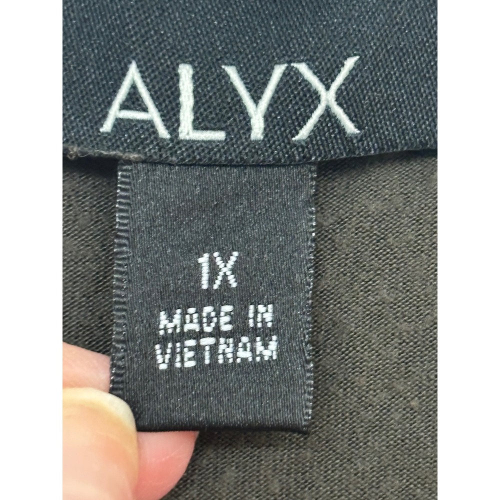ALYX Womens Olive Green Layered Handkerchief Hem Chiffon Top Ring Shoulder 1X - Picture 2 of 7